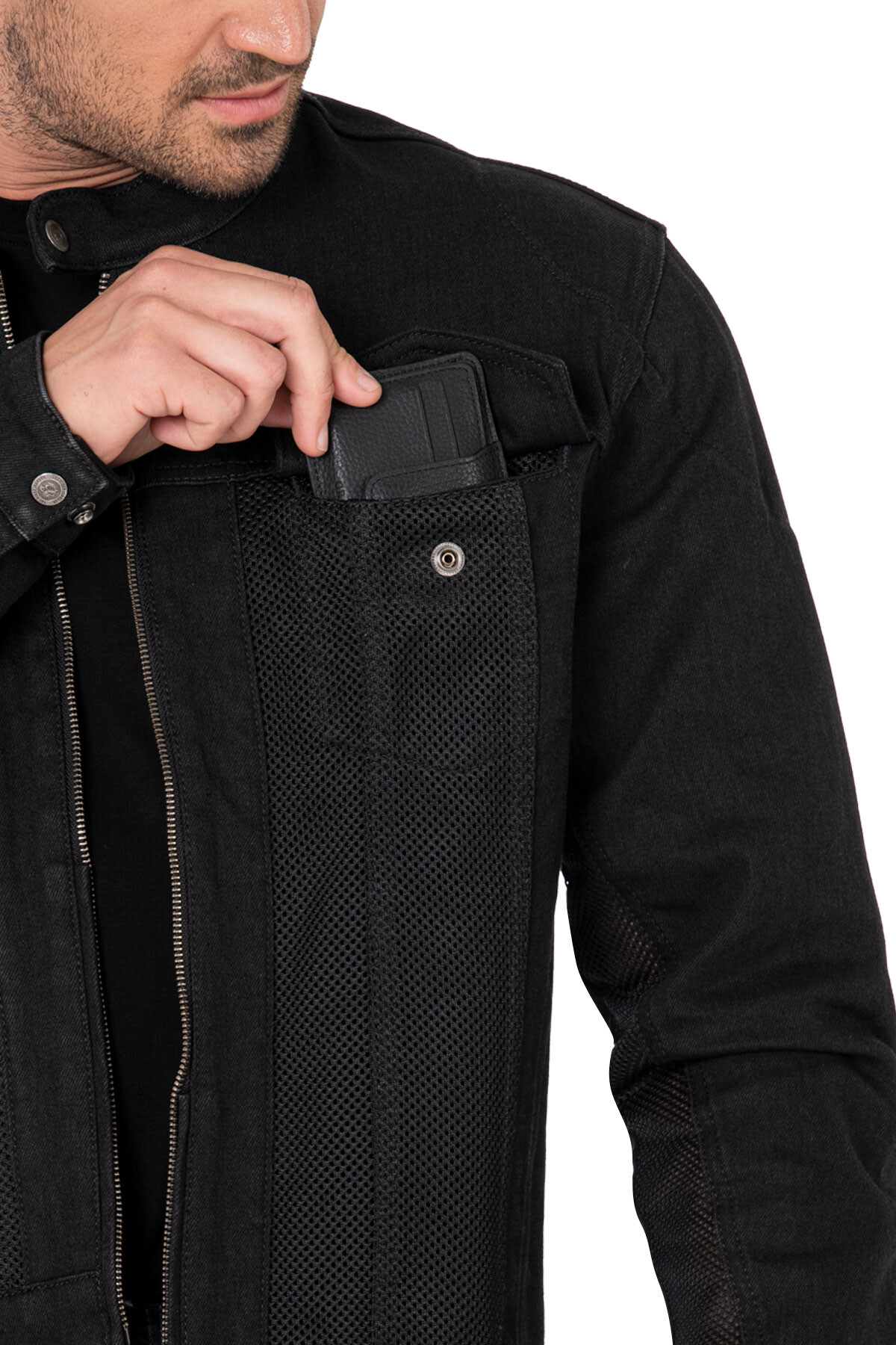 Black Ice Armoured Mesh Motorcycle Jean Jacket Man - 7