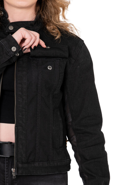 Black Ice Armoured Mesh Motorcycle Jean Jacket Woman - 7
