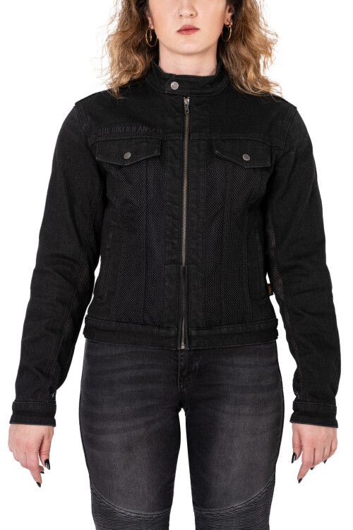 Black Ice Armoured Mesh Motorcycle Jean Jacket Woman - 2