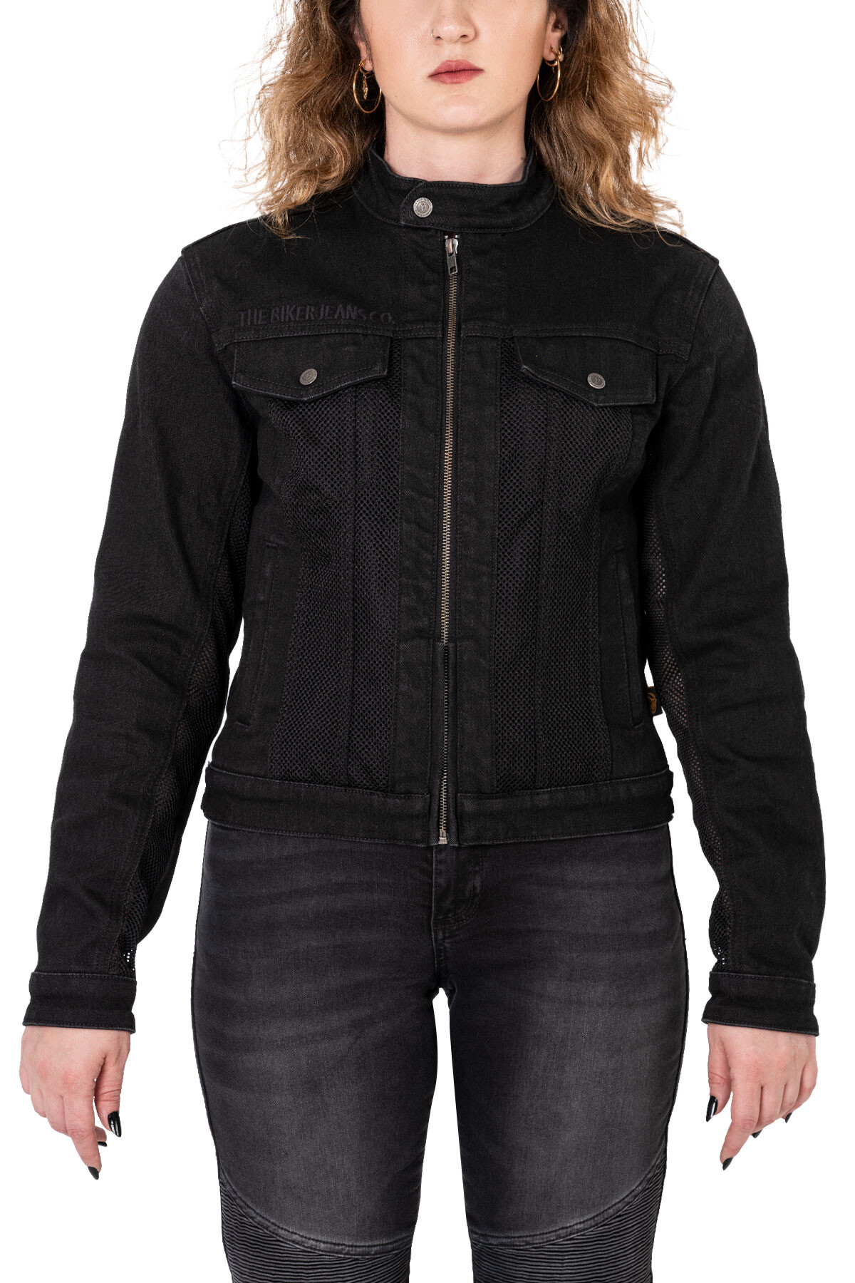 Black Ice Armoured Mesh Motorcycle Jean Jacket Woman - 2