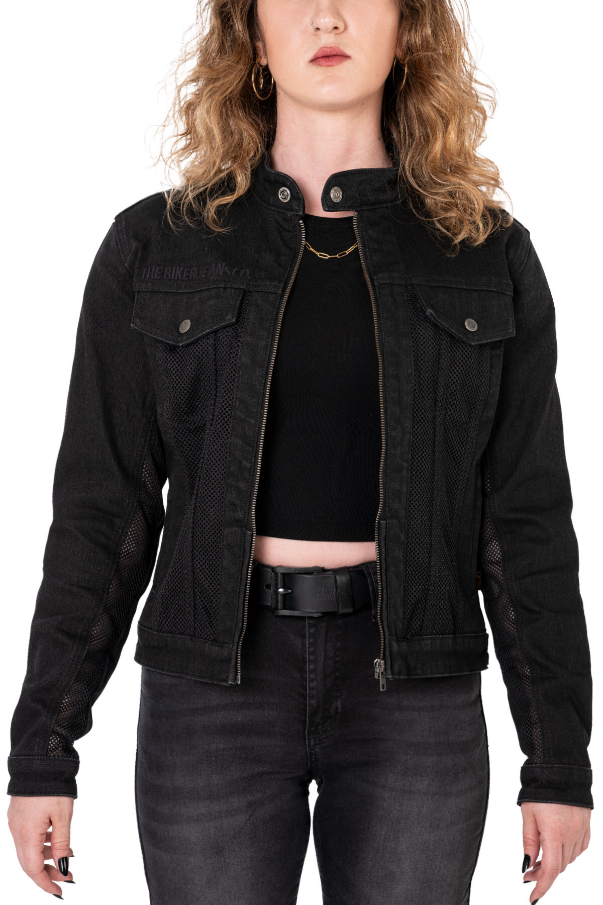 Black Ice Armoured Mesh Motorcycle Jean Jacket Woman - 3