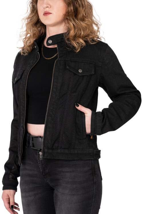 Black Ice Armoured Mesh Motorcycle Jean Jacket Woman - 11