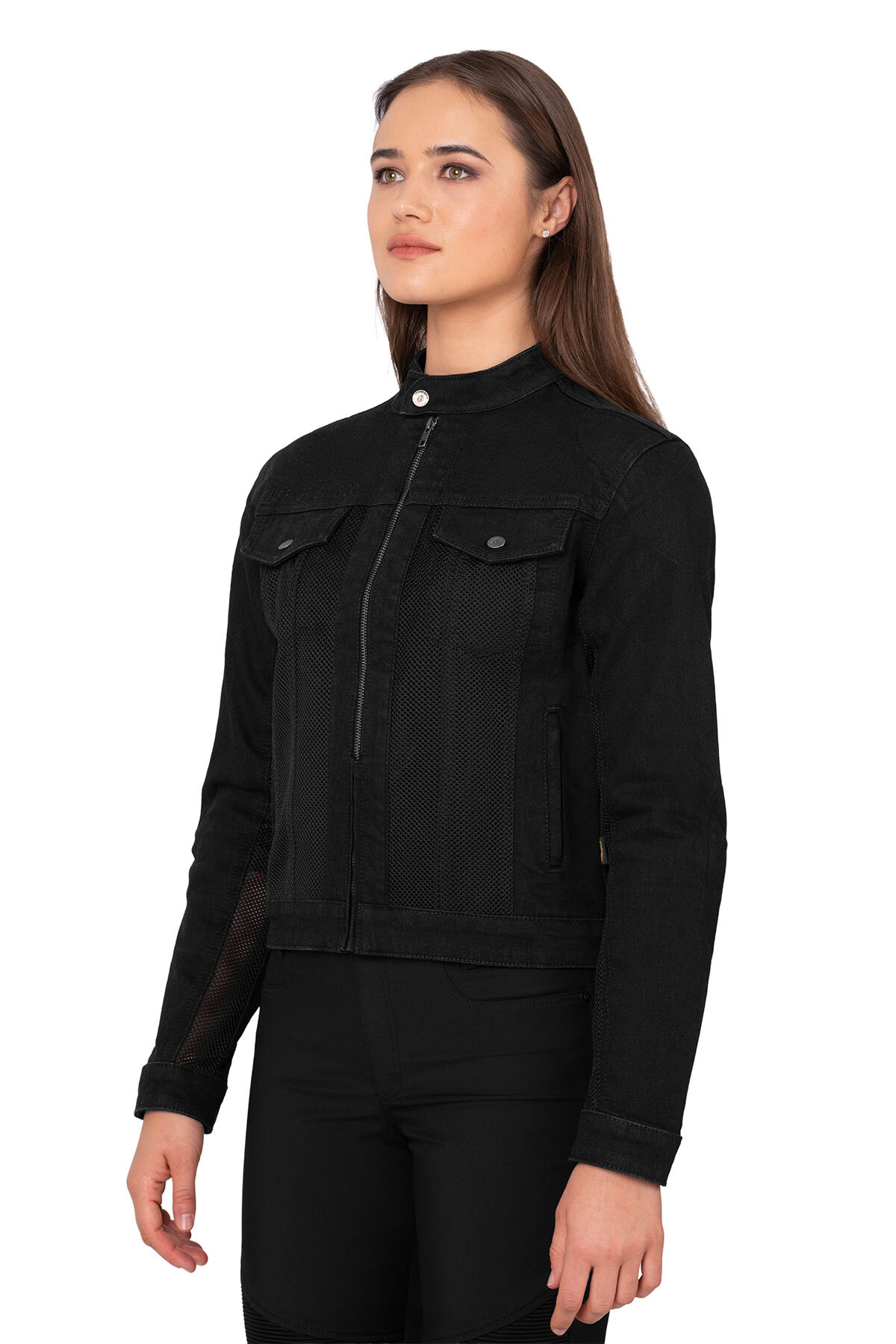 Black Ice Armoured Mesh Motorcycle Jean Jacket Woman - 3