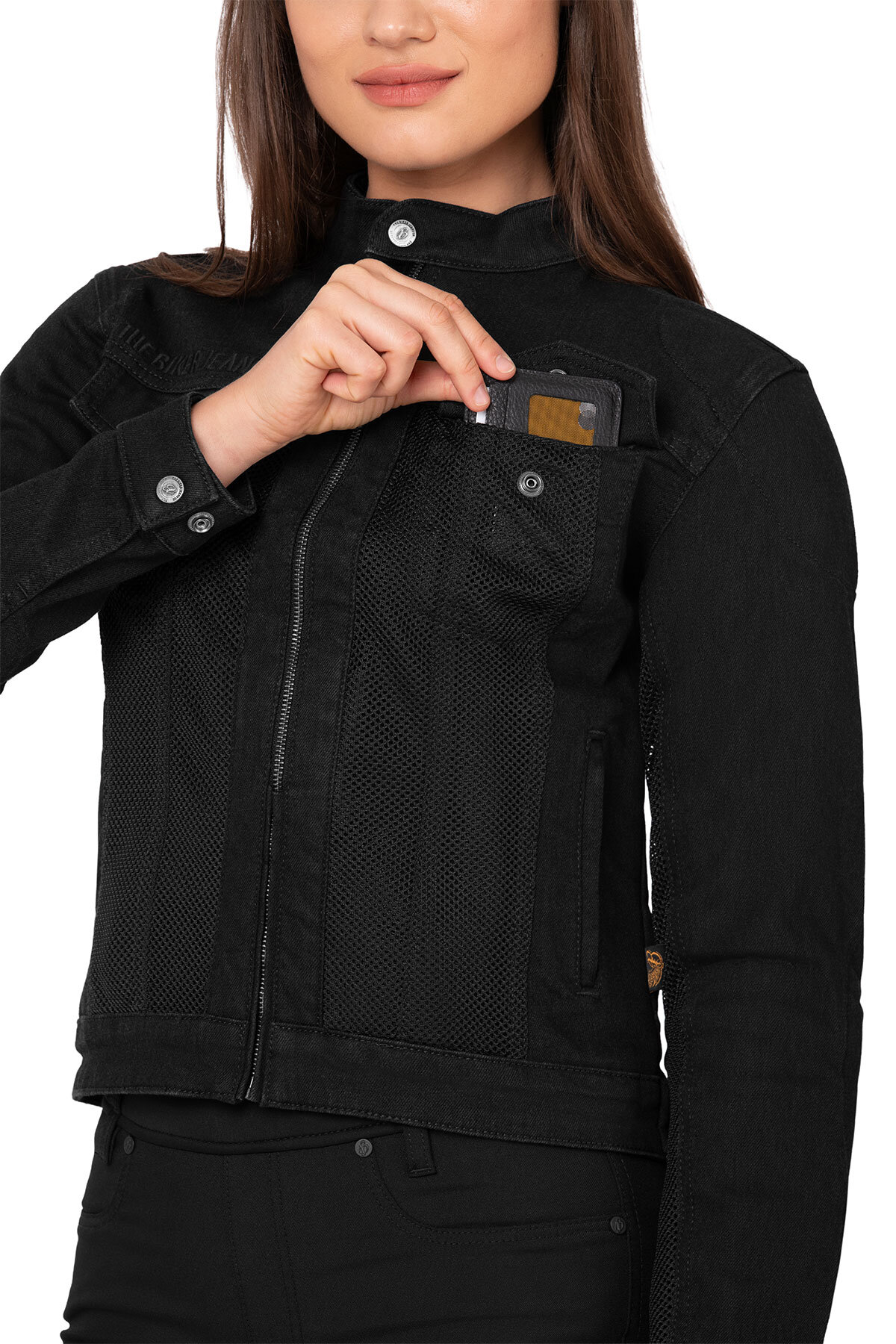 Black Ice Armoured Mesh Motorcycle Jean Jacket Woman - 8