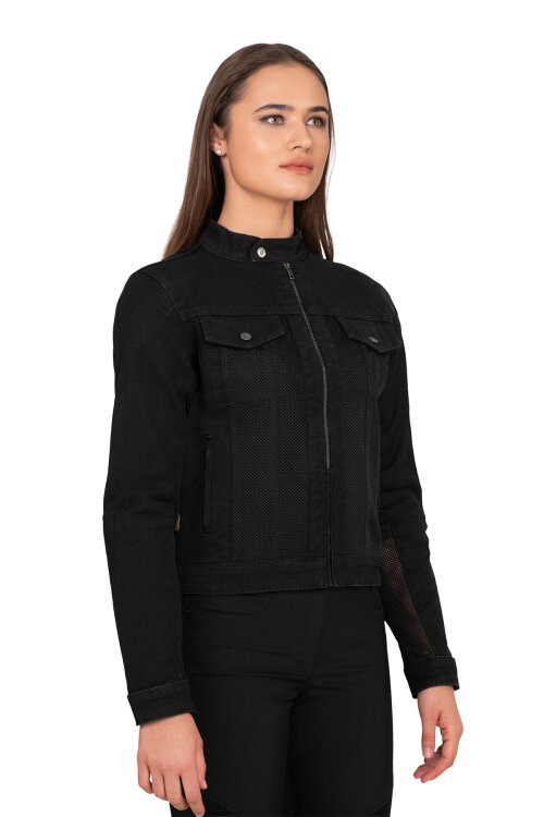 Black Ice Armoured Mesh Motorcycle Jean Jacket Woman - The Biker Jeans