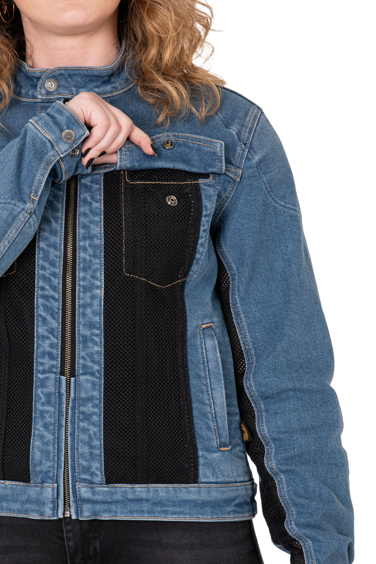 Blue Ice Armoured Mesh Motorcycle Jean Jacket Woman - 6