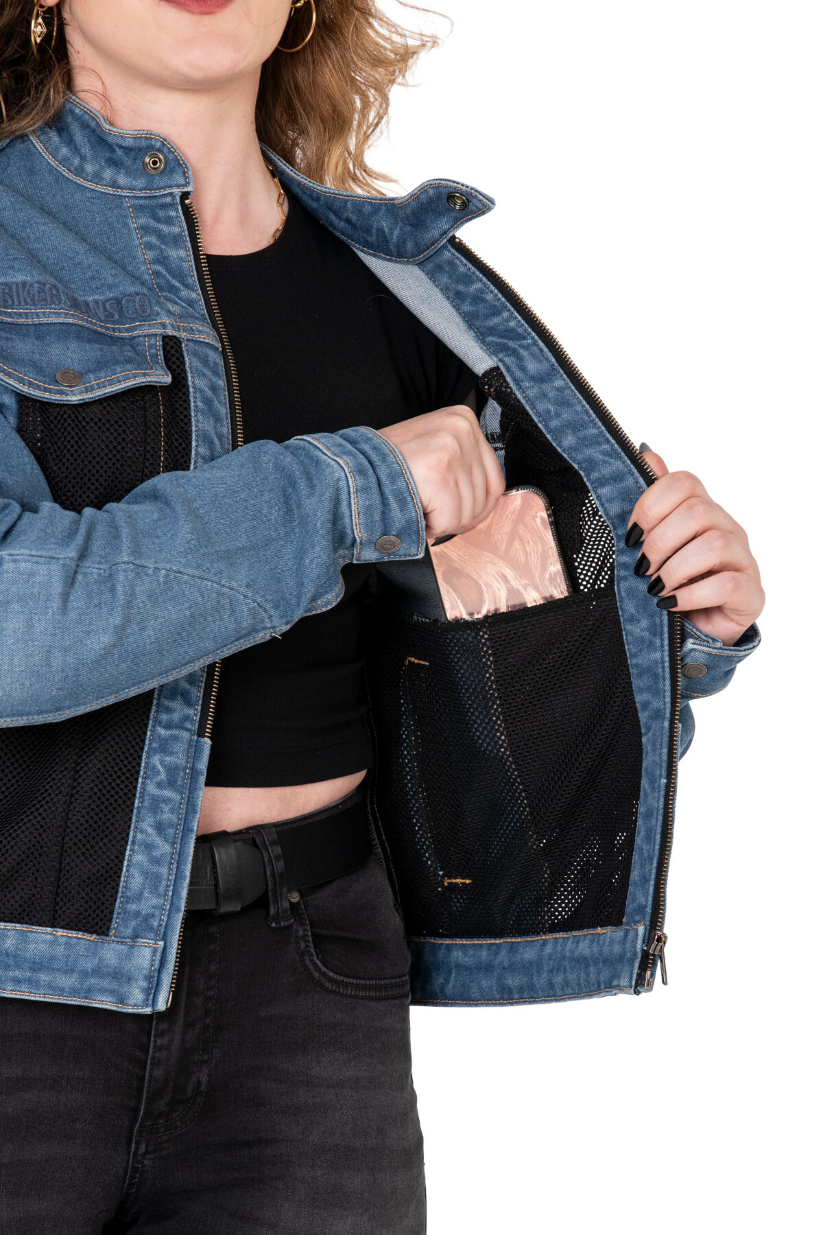 Blue Ice Armoured Mesh Motorcycle Jean Jacket Woman - 7