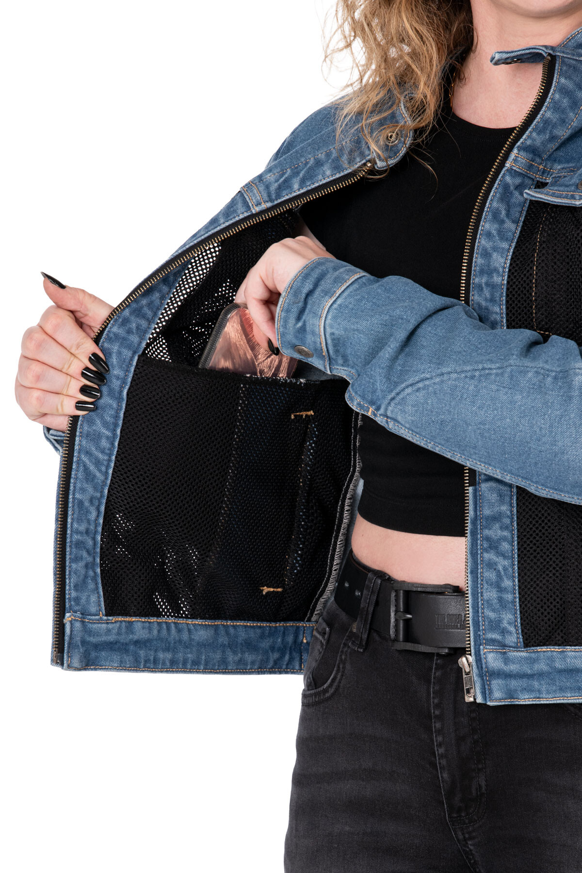 Blue Ice Armoured Mesh Motorcycle Jean Jacket Woman - 8