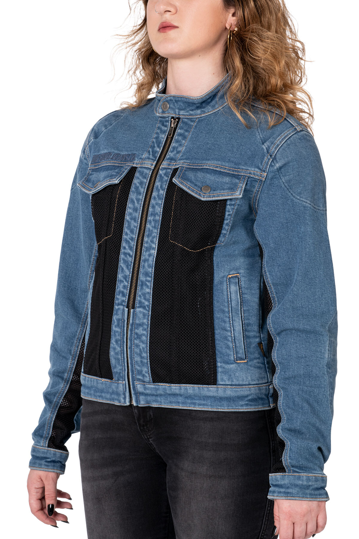 Blue Ice Armoured Mesh Motorcycle Jean Jacket Woman - 3