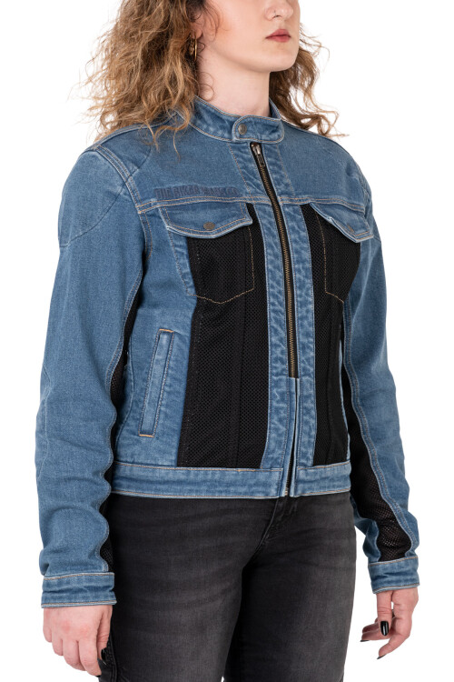Blue Ice Armoured Mesh Motorcycle Jean Jacket Woman - The Biker Jeans