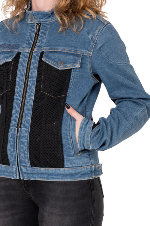 Blue Ice Armoured Mesh Motorcycle Jean Jacket Woman - 11