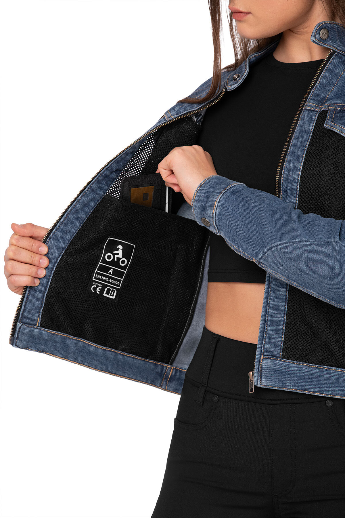 Blue Ice Armoured Mesh Motorcycle Jean Jacket Woman - 6