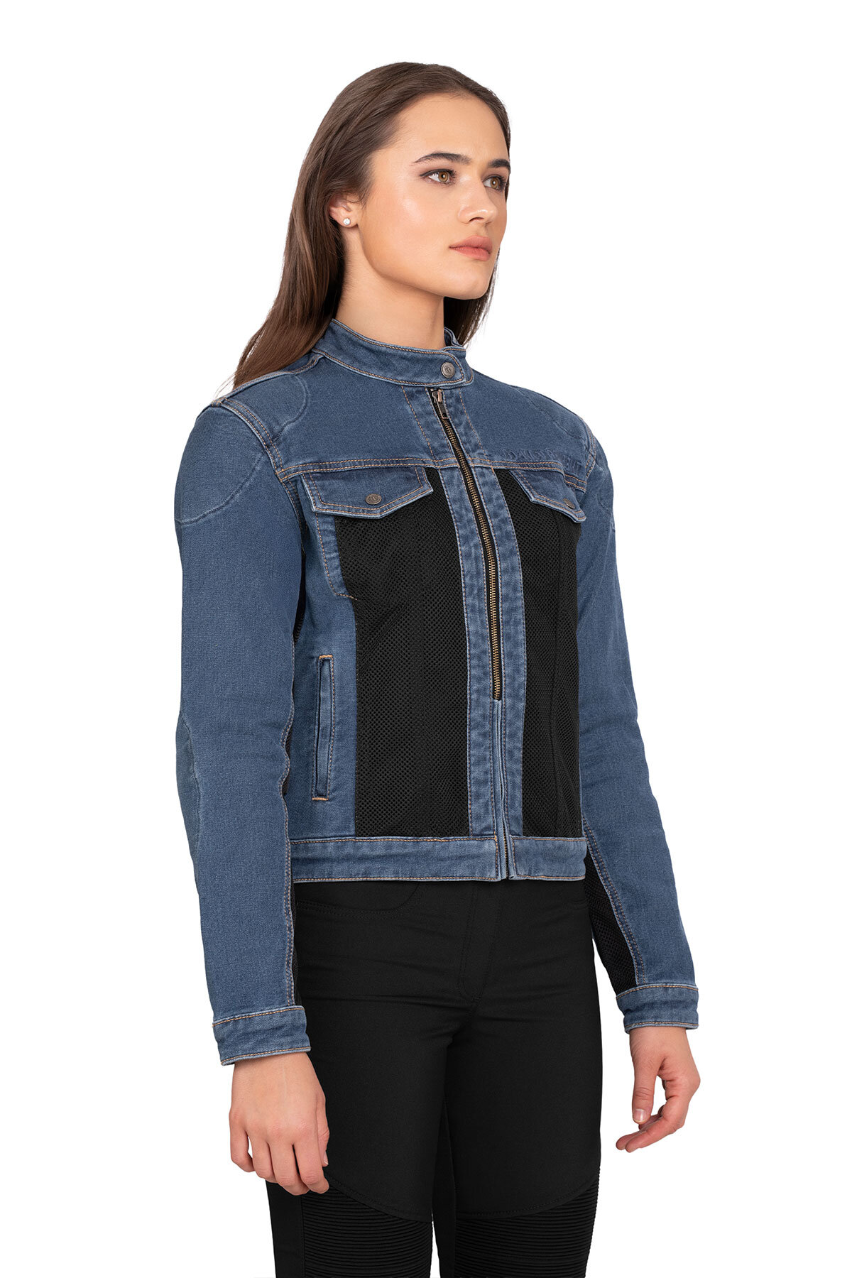 Blue Ice Armoured Mesh Motorcycle Jean Jacket Woman - 1