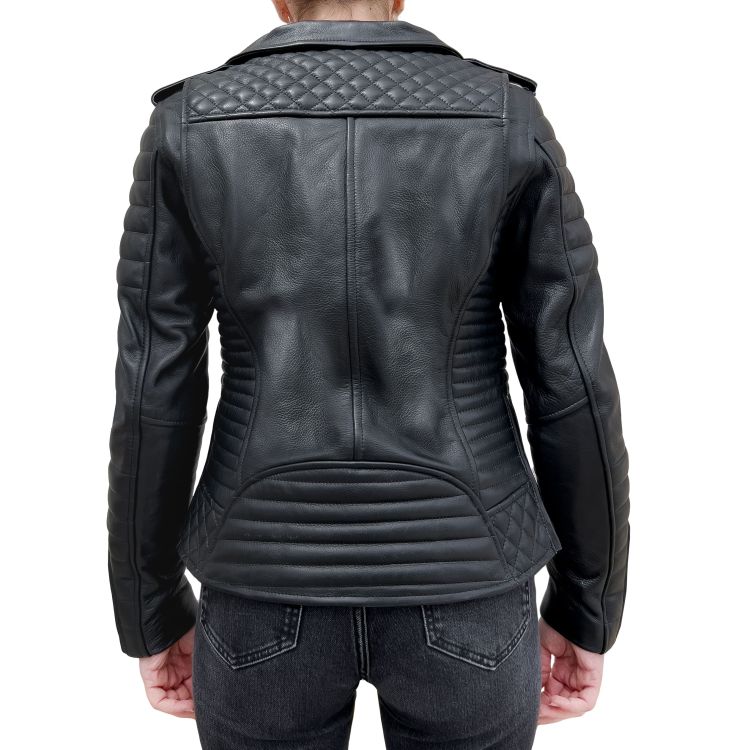 Brookyln Biker Black Armoured Motorcycle Leather Jacket Woman