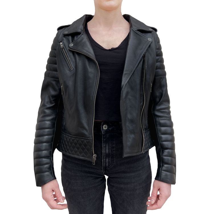 Brookyln Biker Black Armoured Motorcycle Leather Jacket Woman