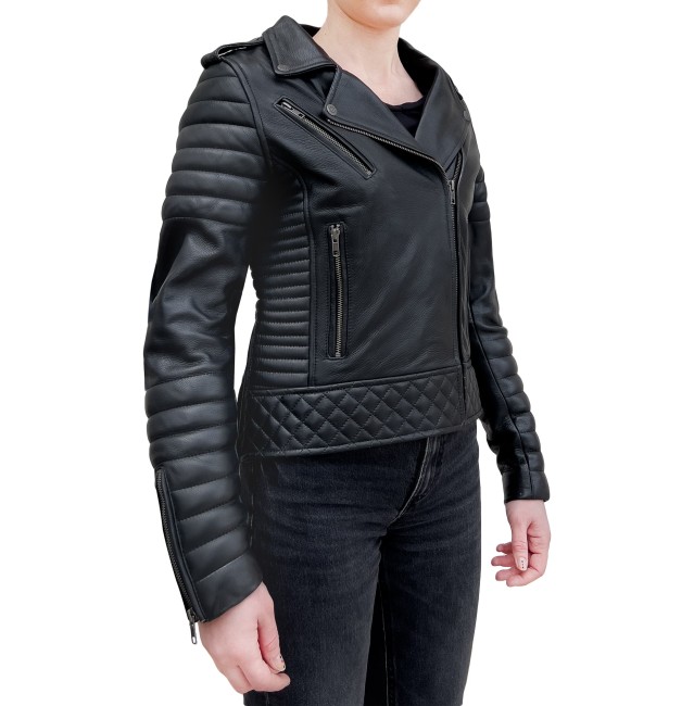 Brooklyn Biker Black Armoured Motorcycle Leather Jacket Woman