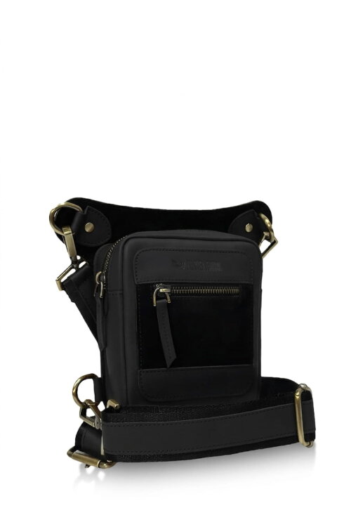 Dallas Black Hakiki Deri Bacak Çantası - The Biker Jeans