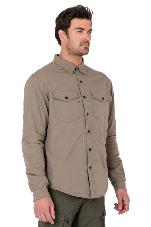 Eagle Beige Korumalı Motosiklet Gömleği Erkek - The Biker Jeans