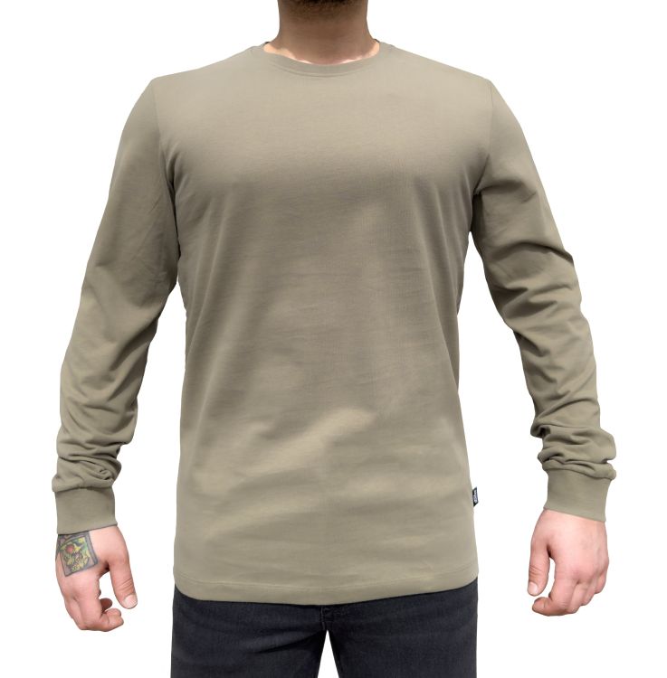 Everyway Soft Cotton Long Sleeve Khaki T-Shirt - 1