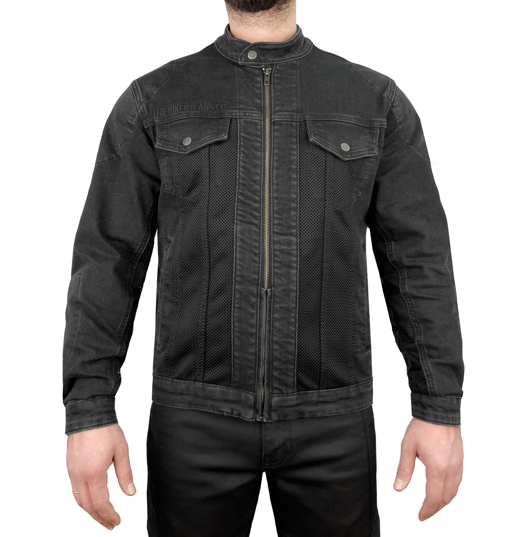 Grey Ice Armoured Mesh Motorcycle Jean Jacket Man