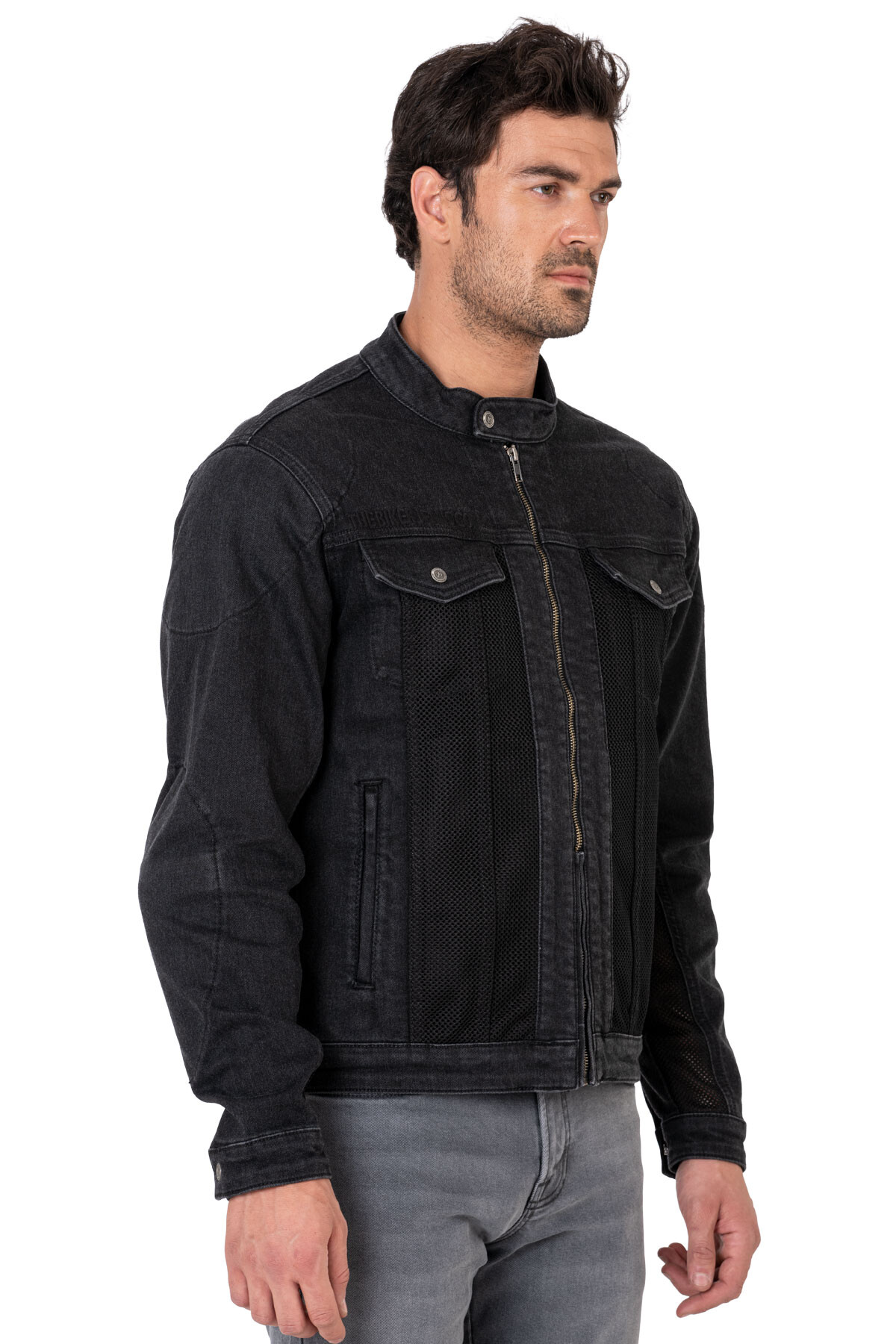 Grey Ice Armoured Mesh Motorcycle Jean Jacket Man - 1