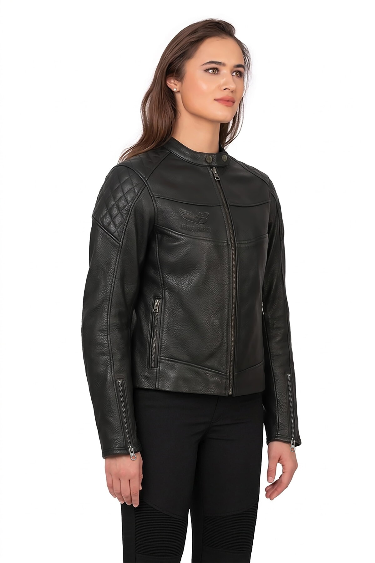 Hawk Black Armoured Motorcycle Leather Jacket Woman - 1