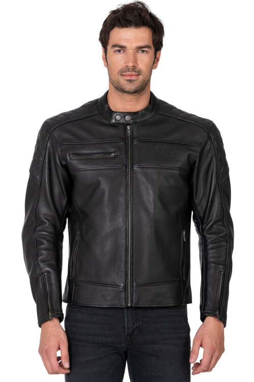 Hawk Black Korumalı Motosiklet Deri Montu Erkek - 2