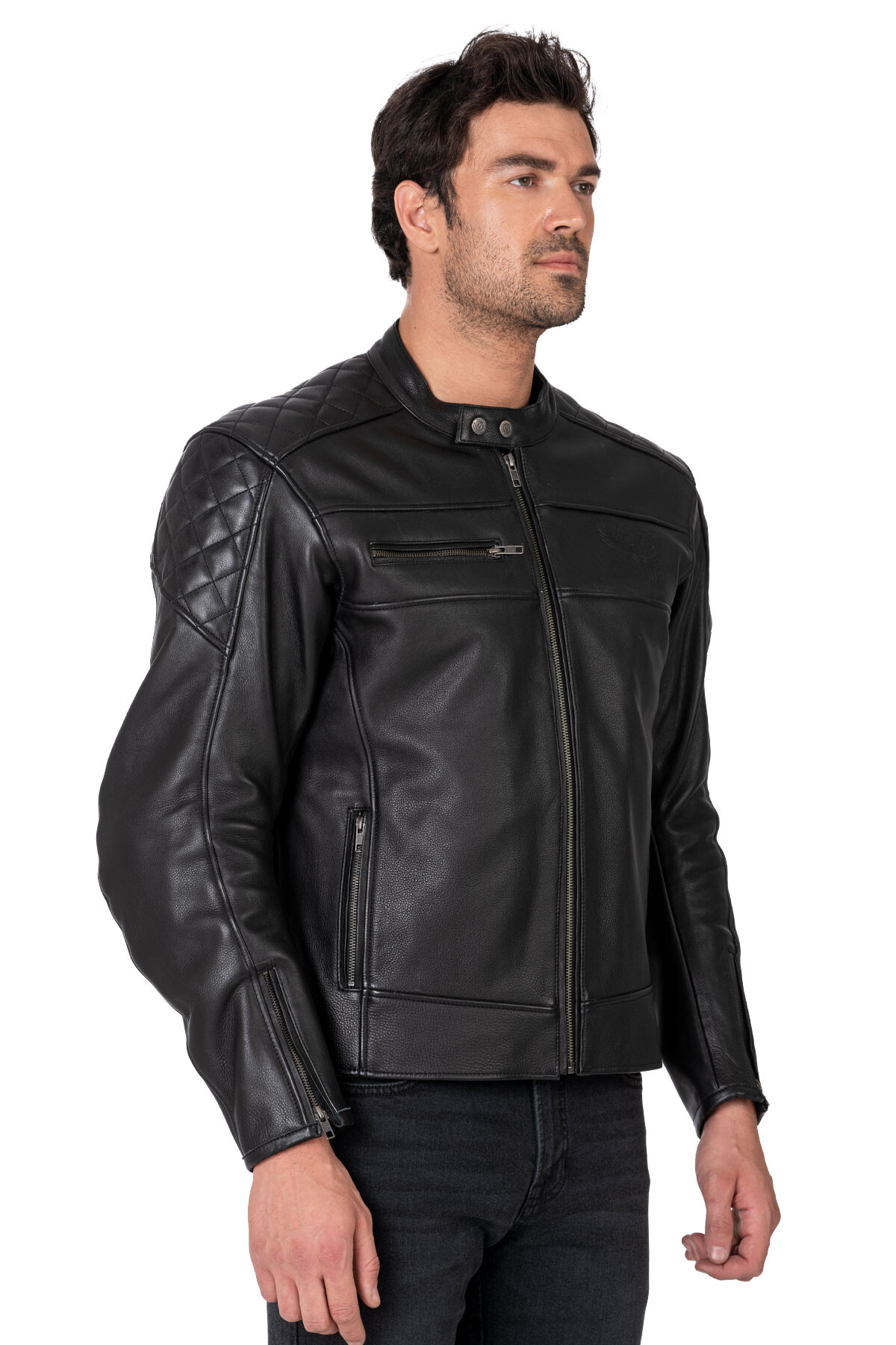 Hawk Black Korumalı Motosiklet Deri Montu Erkek - 1