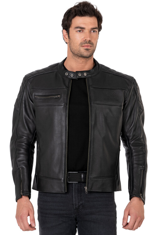 Hawk Black Korumalı Motosiklet Deri Montu Erkek - 3