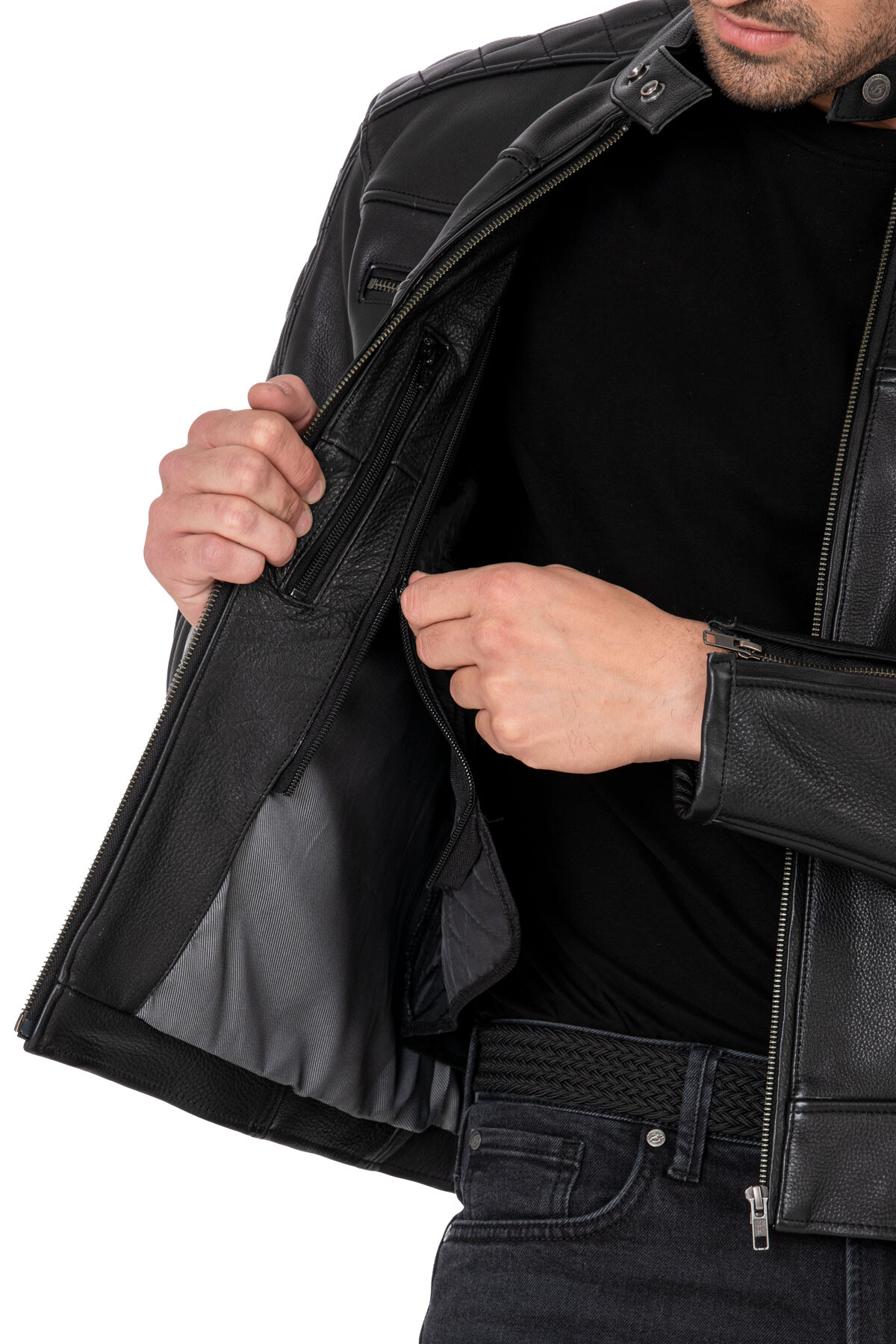 Hawk Black Korumalı Motosiklet Deri Montu Erkek - 8