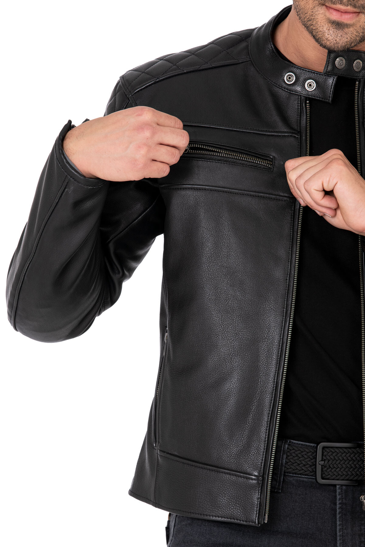 Hawk Black Korumalı Motosiklet Deri Montu Erkek - 11
