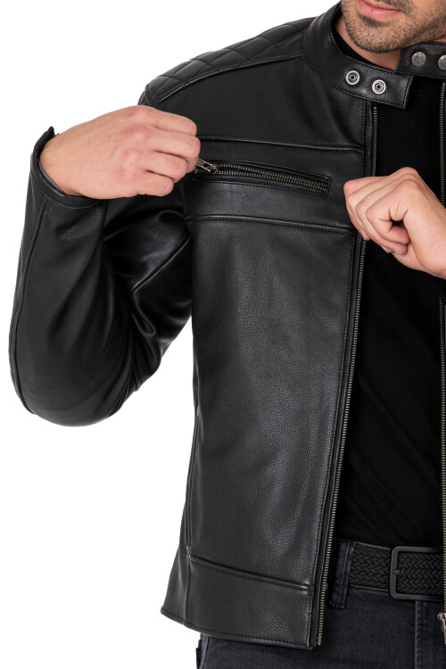 Hawk Black Korumalı Motosiklet Deri Montu Erkek - 12