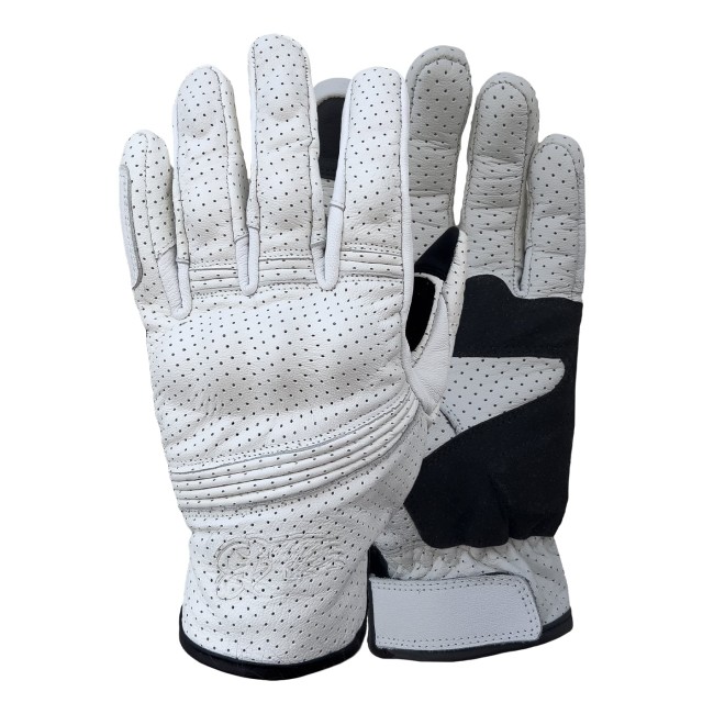 Miami White Armoured Motorcycle Leather Gloves - Thumbnail