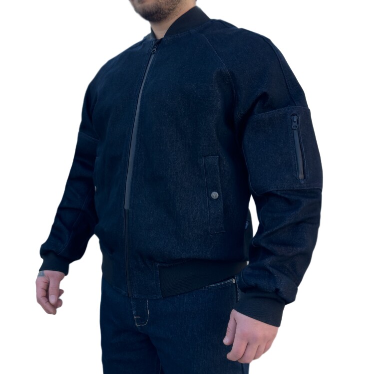 Night Flight Bomber Dark Blue Korumalı Motosiklet Montu - 5