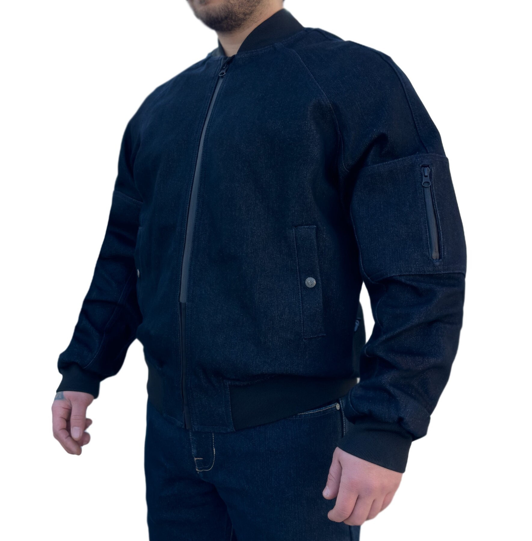 Night Flight Bomber Dark Blue Korumalı Motosiklet Montu - 5
