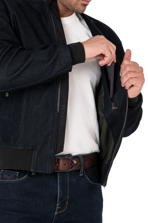 Night Flight Bomber Dark Blue Korumalı Motosiklet Montu - 11