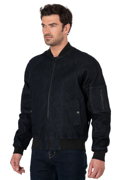 Night Flight Bomber Dark Blue Korumalı Motosiklet Montu - 5