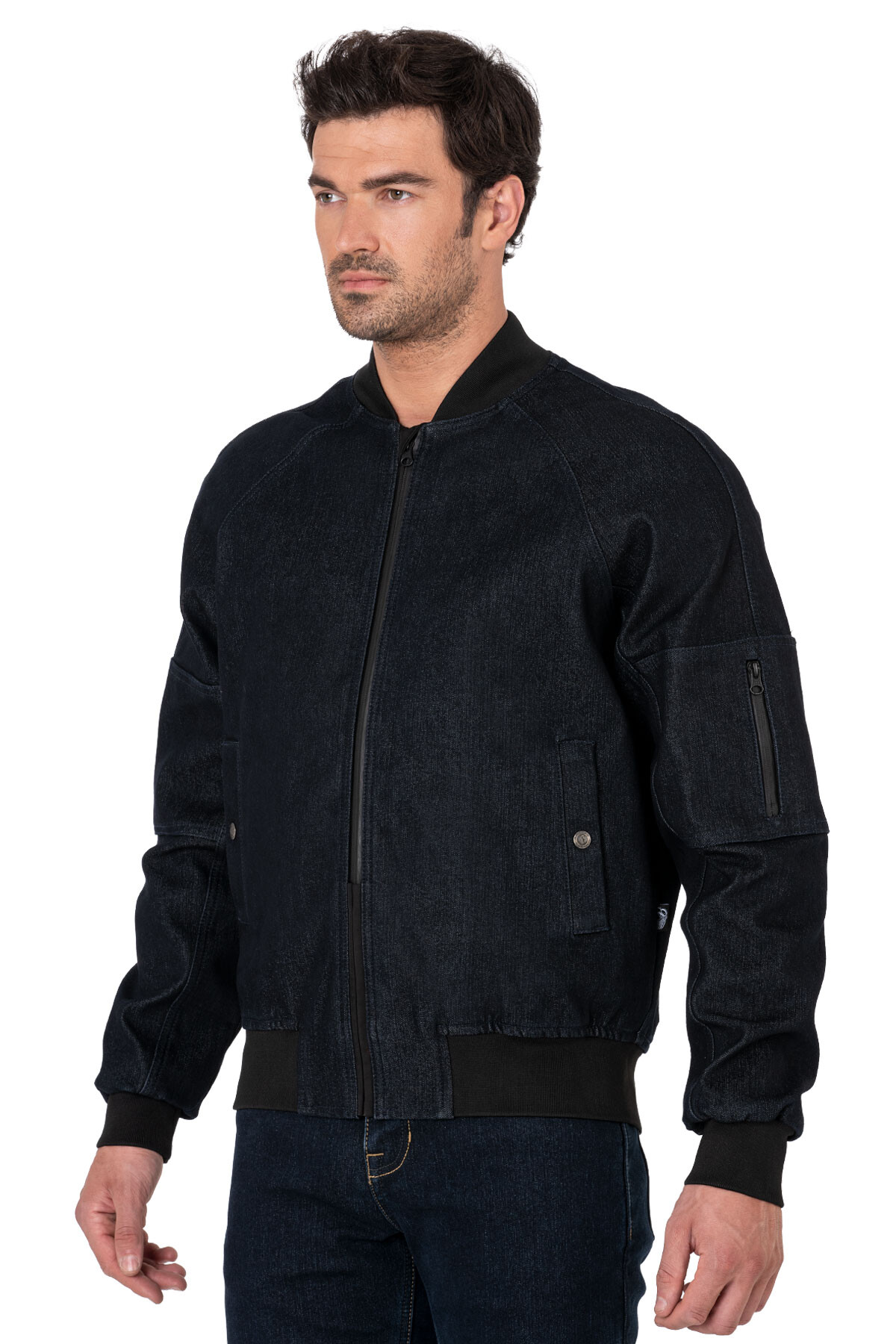 Night Flight Bomber Dark Blue Korumalı Motosiklet Montu - 5