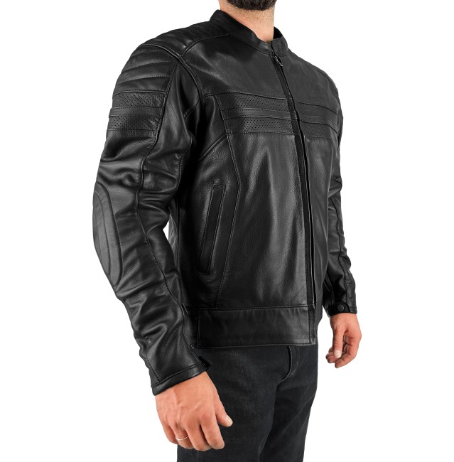 The Biker Jeans - Retro Black Armoured Motorcycle Leather Jacket Man