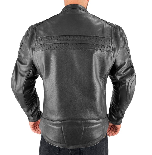 Retro Black Armoured Motorcycle Leather Jacket Man - Thumbnail