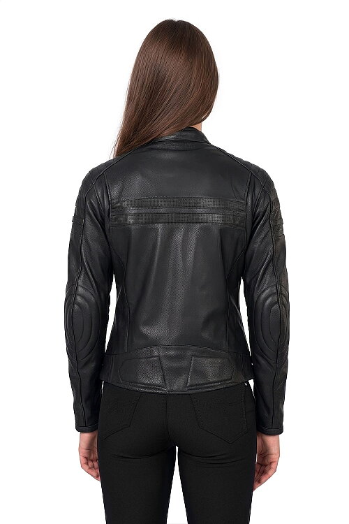Retro Black Armoured Motorcycle Leather Jacket Woman - 2