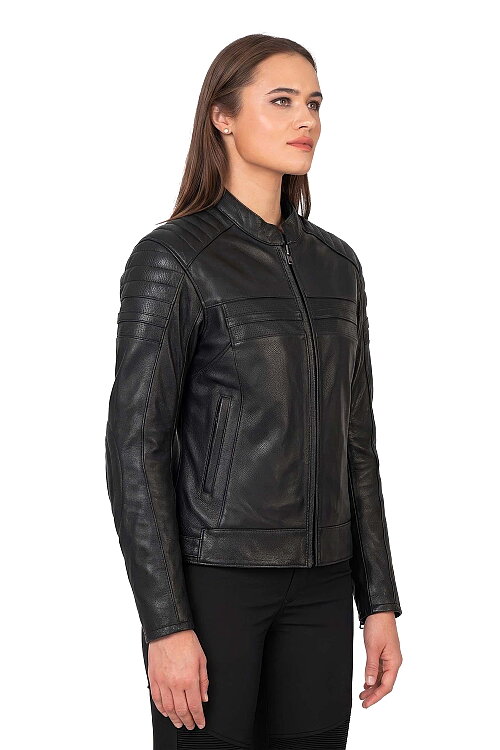 Retro Black Armoured Motorcycle Leather Jacket Woman - The Biker Jeans