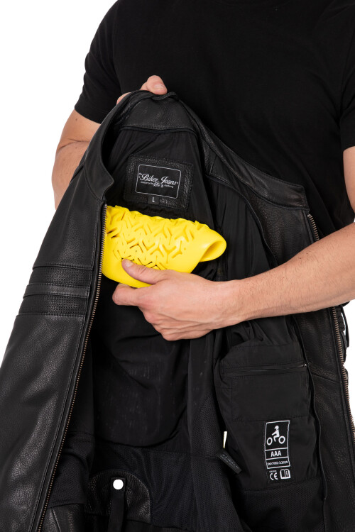 Retro Black Korumalı Motosiklet Deri Montu Erkek - 15