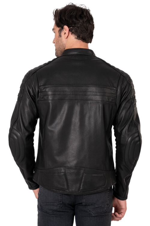 Retro Black Korumalı Motosiklet Deri Montu Erkek - 5