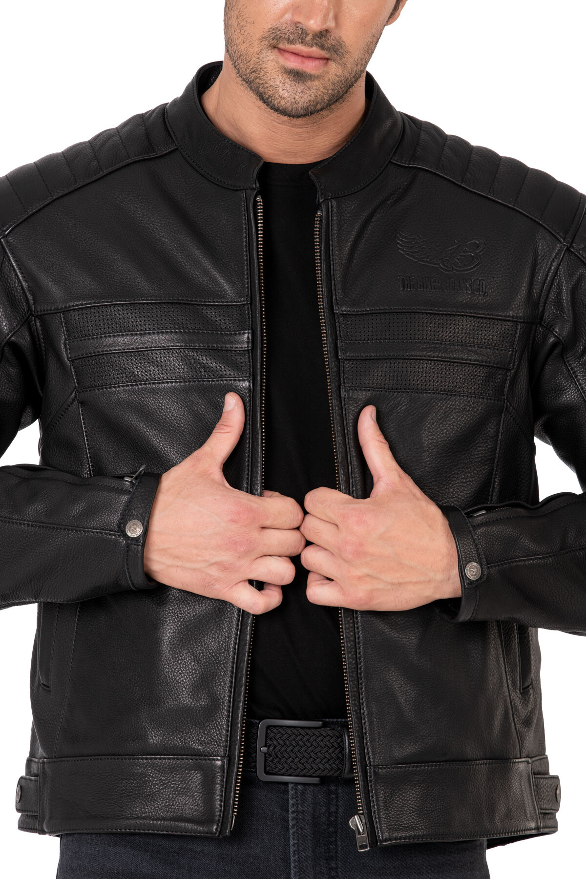 Retro Black Korumalı Motosiklet Deri Montu Erkek - 14