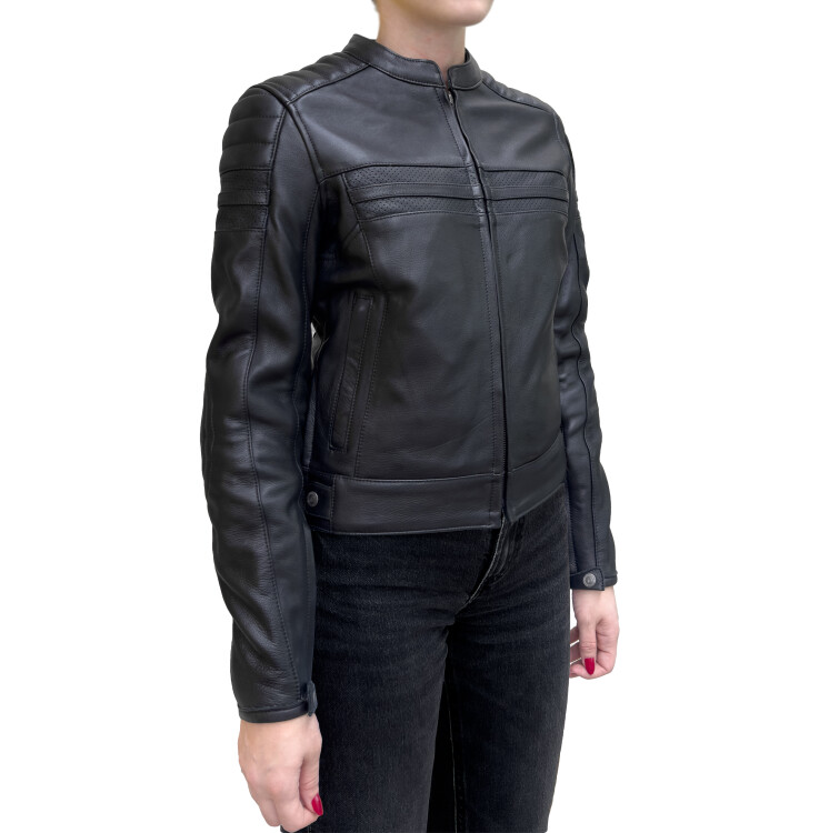 The Biker Jeans - Retro Black Korumalı Motosiklet Deri Montu Kadın