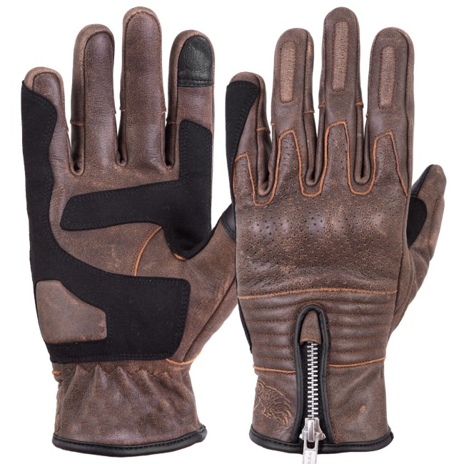 Retro Brown Armoured Motorcycle Leather Gloves - Thumbnail