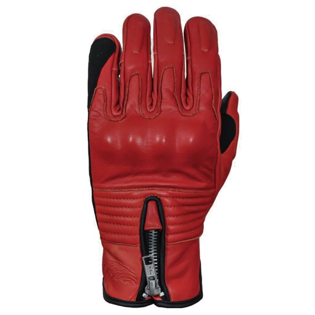 Retro Red Korumalı Motosiklet Deri Eldiveni - The Biker Jeans