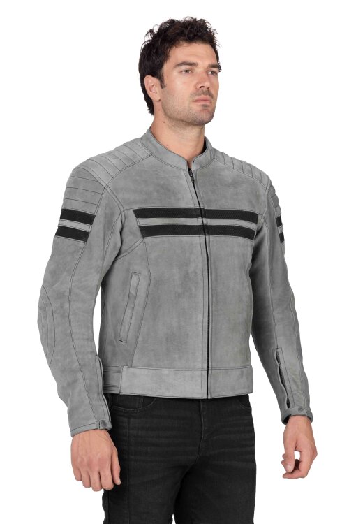 Retro Wax Grey Korumalı Motosiklet Deri Montu Erkek - The Biker Jeans