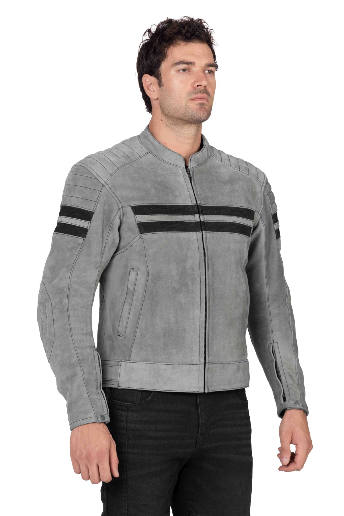 Retro Wax Grey Korumalı Motosiklet Deri Montu Erkek - 1